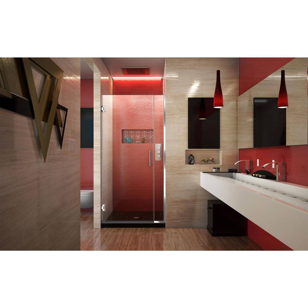 Unidoor Plus 36" Frameless Clear Glass Shower Door with Black Hardware