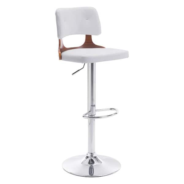 ZUO Lynx Adjustable Height White Cushioned Bar Stool