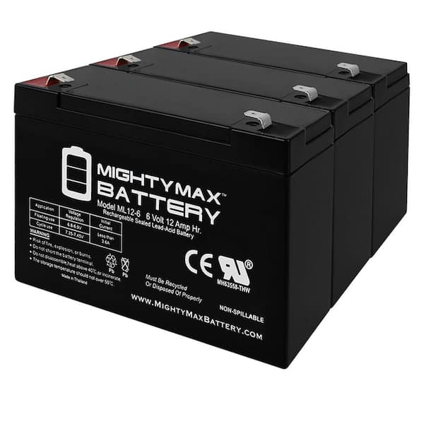 MIGHTY MAX BATTERY 6V 12AH F2 Replacement Battery for Vision CP6100, CP6100D - 3 Pack