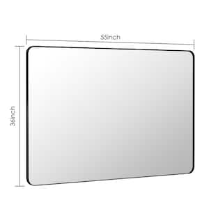 55 in. W x 36 in. H Premium Aluminum Framed Rectangular Bathroom Vanity Wall Mirror in Matte Black