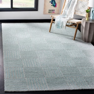 Abstract Blue/Gray 6 ft. x 6 ft. Basketweave Striped Square Area Rug