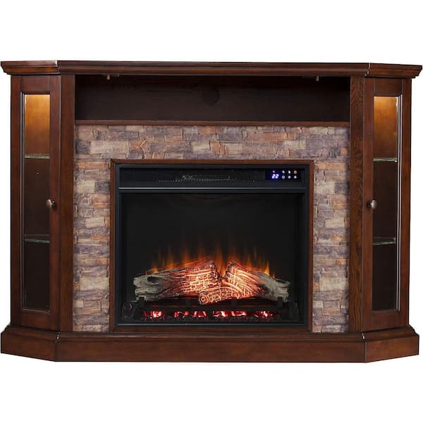 52 in. Freestanding Wooden Smart Electric Fireplace TV Stand in Mahogany great for a cozy home decor upgrade,