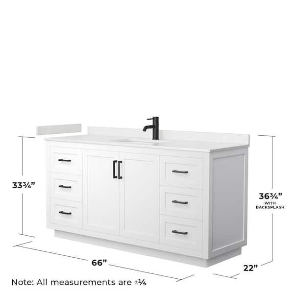 Miranda 66 in. W x 22 in. D x 33.75 in. H Single Bath Vanity in White with Carrara Cultured Marble Top