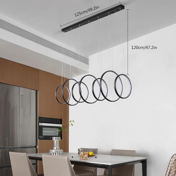 OUKANING 130-Watt Integrated LED Black Modern 7-Ring OUKANING 130-Watt Integrated LED Black Modern 7-Ring