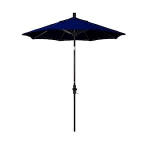 7.5 ft. Bronze Aluminum Market Collar Tilt Crank Lift Patio Umbrella in True Blue Sunbrella
