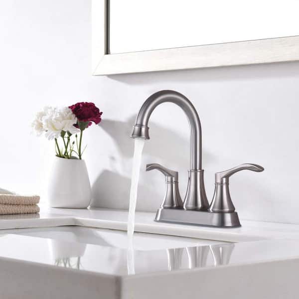 ABA DESK MOUNT 4 in. Centerset Double Handle Lavatory Vanity Bathroom Faucet with Pop Up Sink Drain in Brushed Nickel