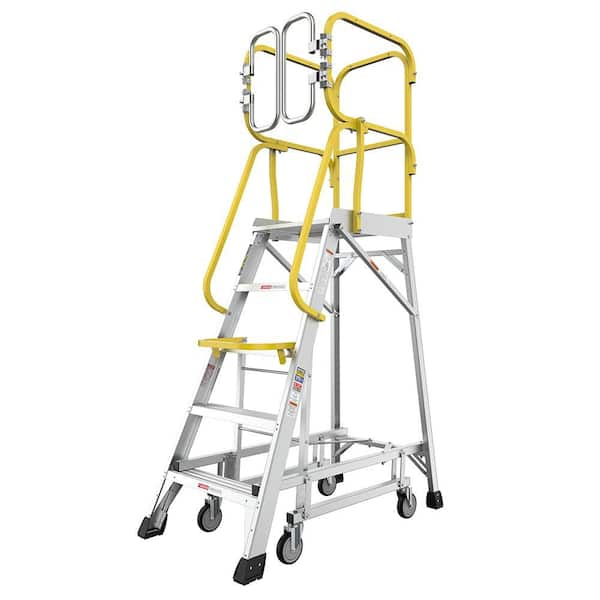 8 ft. Aluminum Rolling Platform 5 Step Ladder (6.7 ft. Reach), 375 lb.
