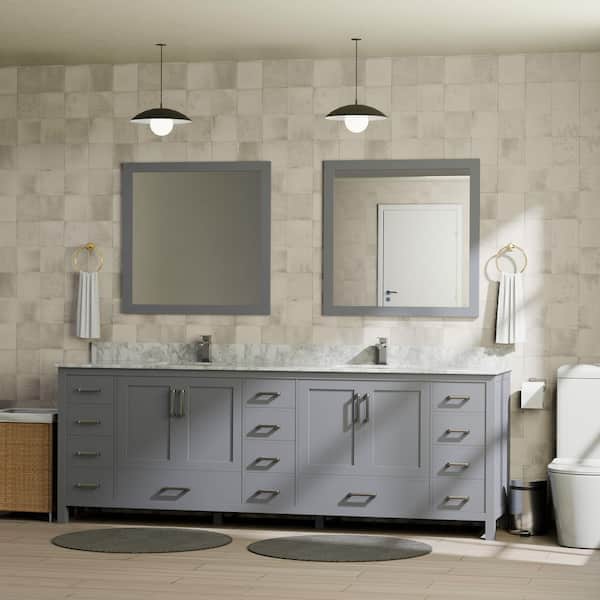 Lexora Jacques 84 in. W x 22 in. D Dark Grey Double Bath Vanity and Carrara Marble Top