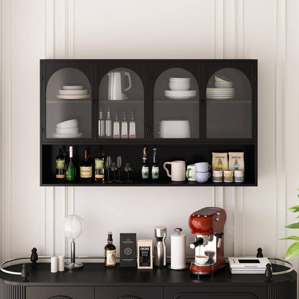 4-Door Glass 47 in. W x 9 in. D x 27.5 in. H Bathroom Storage Wall Cabinet 