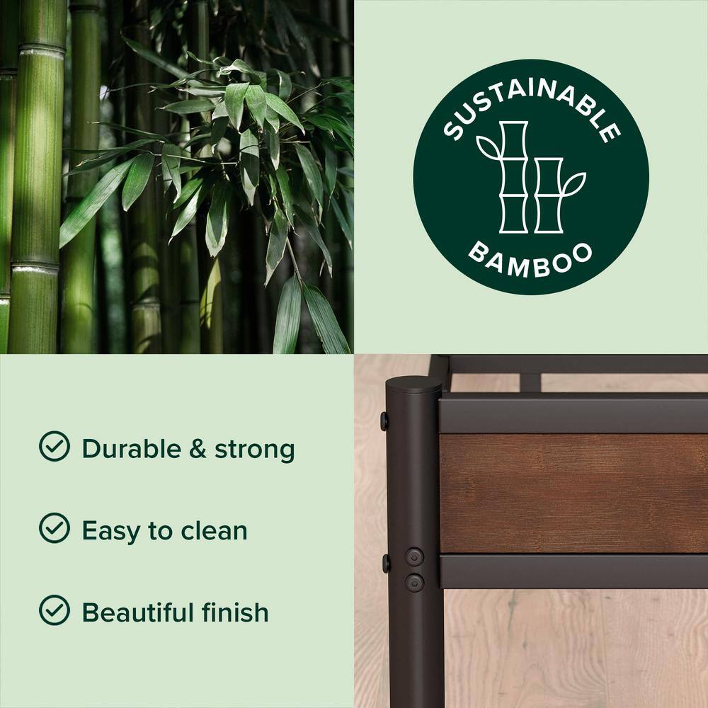 Full Roman Bamboo and Metal Platform Bed Frame with Slatted Headboard