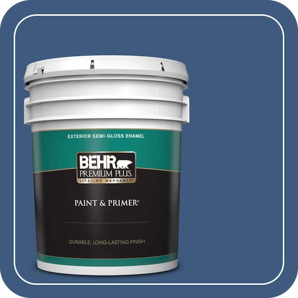 BEHR PREMIUM PLUS 5 gal. #M520-7 Admiral Blue Semi-Gloss Enamel Exterior Paint & Primer