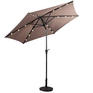 9 ft. LED Steel Market Tilt Outdoor Patio Solar Umbrella in Tan with Crank