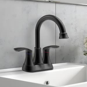 Modern 4 in. Centerset Double Handle High Arc Bathroom Faucet with Drain Kit Included in Matte Black