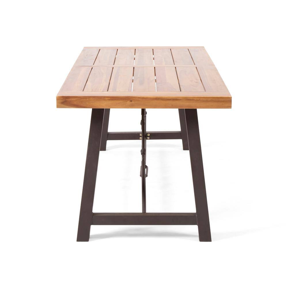 Teak and Multibrown 7-Piece Acacia Wood and Wicker Outdoor Dining Set