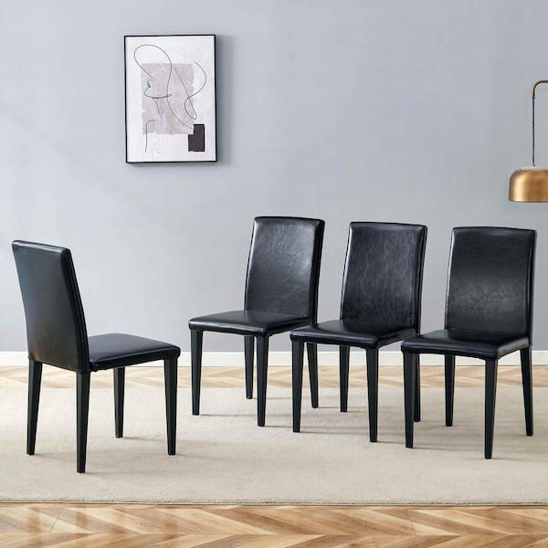 Polibi Black PU Leather Metal Frame Dining Chairs Set of 4