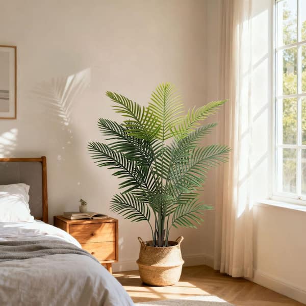 6ft Artificial Palm Tree with Realistic Trunks Fake Plant Artificial Areca Palm Plant for Indoor Outdoor Modern Decor