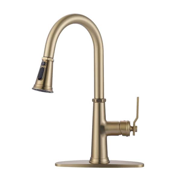 IVIGA Stainless Steel 16.7 in. H Pull Down Sprayer Kitchen Faucet with 360° Spout Swivel and 3-Mode Spray in Gold