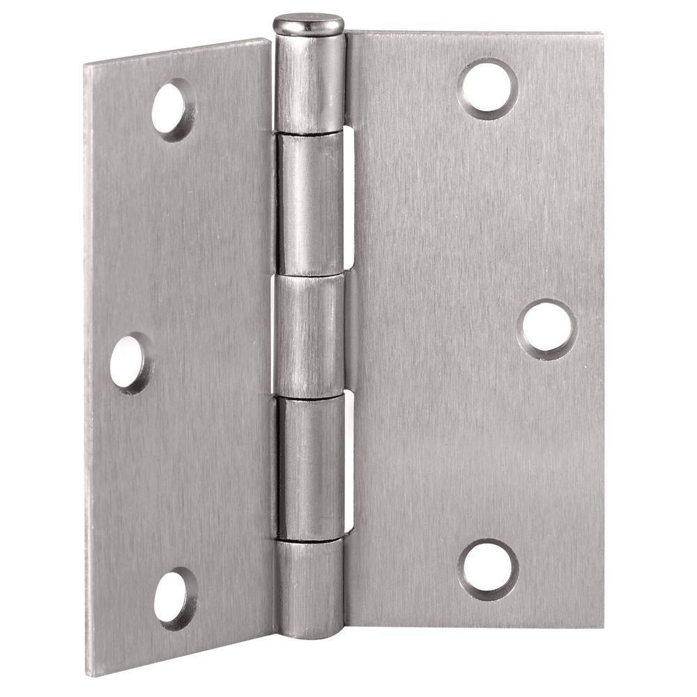 Brushed Nickel 3.5 Inch Square Corner Door Hinges - 3 Pack