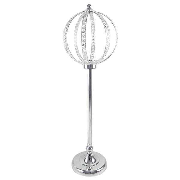 Large Silver Crystal Bead Decorative Ball Accent Piece Centerpiece Stand 38.25 in.