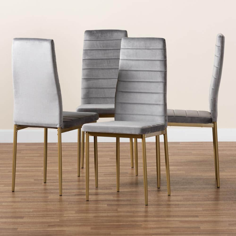 Armand High-Back Grey Velvet and Gold Metal Arm Chair