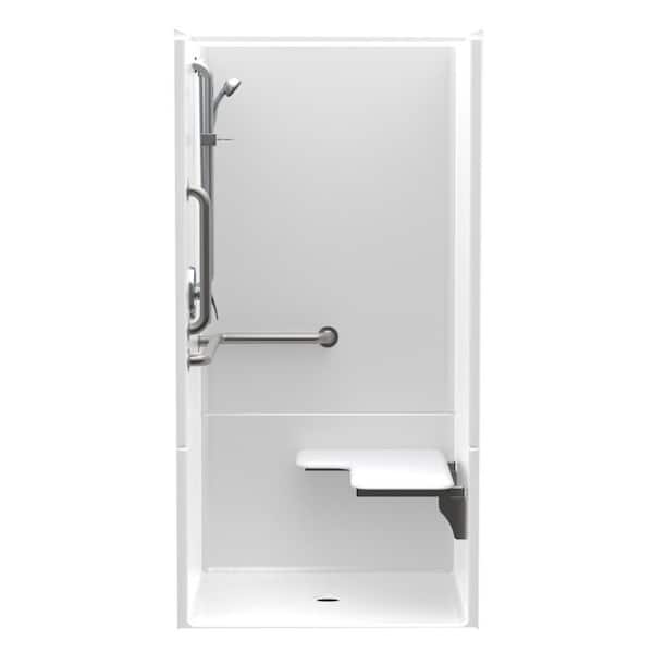 Aquatic Accessible AcrylX 36 in. x 36 in. x 75 in. 2-Piece Shower Stall w/ Right Seat and Grab Bars in White