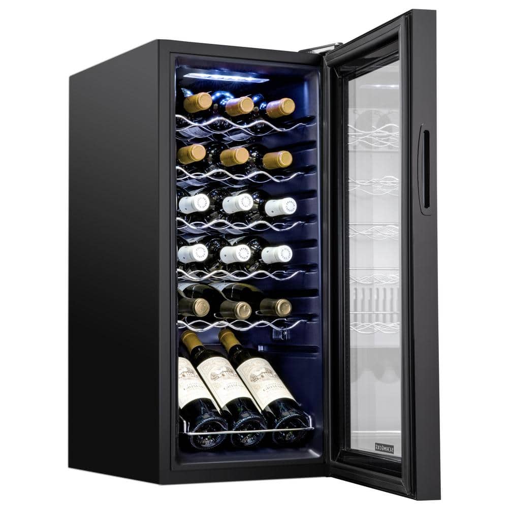 Black Steel 18-Bottle Freestanding Wine Cooler with LED Lighting