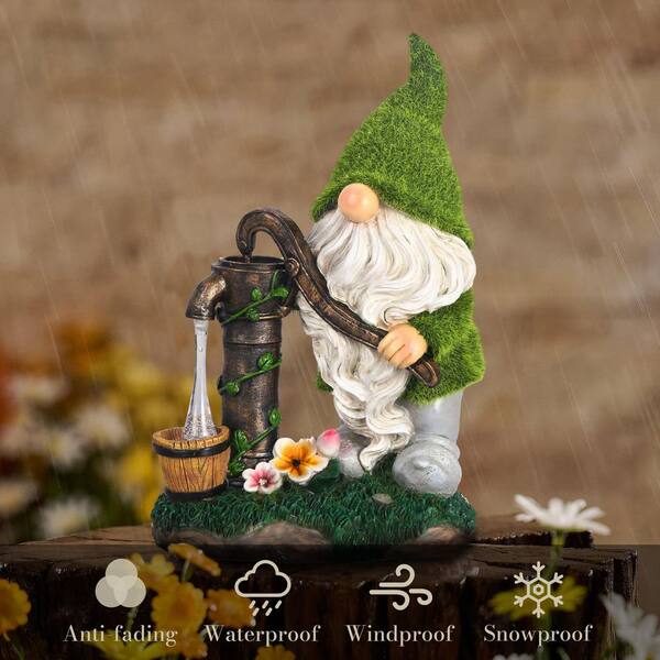 SenQWFa Whimsical 9 in. Light Green Resin Solar Garden Gnome