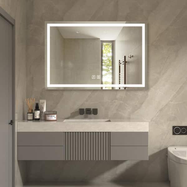 HOMLUX 60 in. W x 40 in. H Rectangular Frameless LED Light with 3 Color and Anti-Fog Wall Mounted Bathroom Vanity Mirror