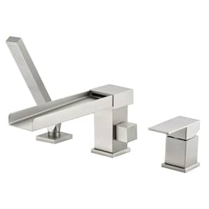 Single-Handle Deck-Mount Roman Tub Faucet with Hand Shower Sprayer in. Silver