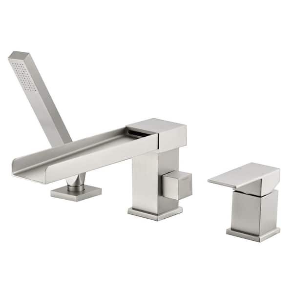 Lukvuzo Single-Handle Deck-Mount Roman Tub Faucet with Hand Shower Sprayer in. Silver