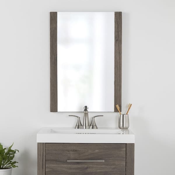 Glacier Bay 20 in. W x 28 in. H Rectangular Wood Framed Wall Bathroom Vanity Mirror in Vintage Oak