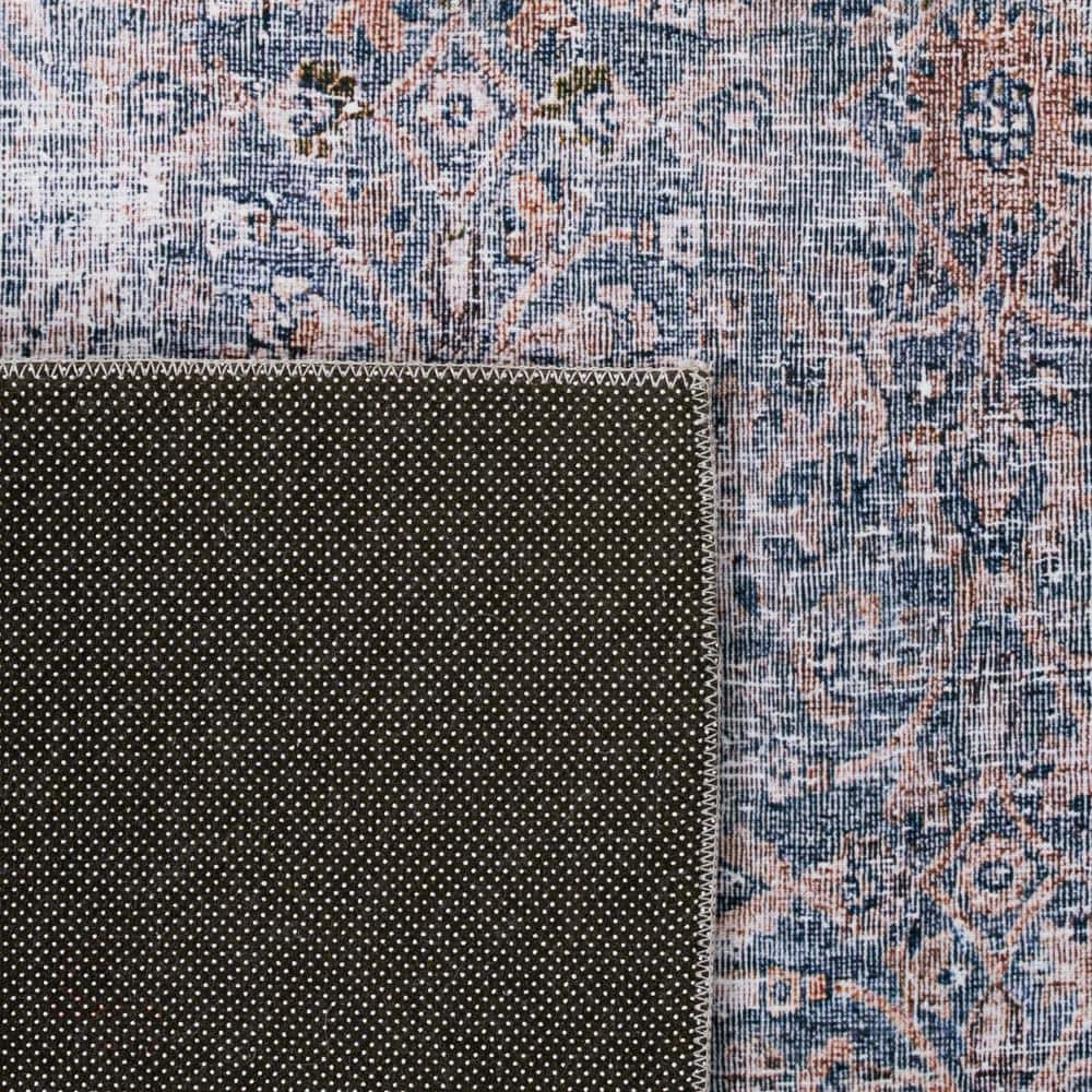 Easy-Care Washable Blue Synthetic 6' x 9' Non-Slip Rug