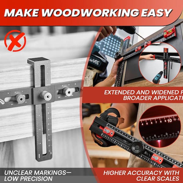 Shelf Pin Jig 2-in-1 Drilling Positioning Ruler T Square 24 Inch ...