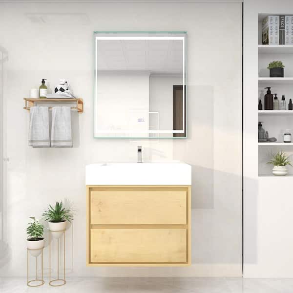 BV Better Vanity Saggie 30 in. W. x 20 in. D x 28 in. H Single Sink Floating Bath Vanity in Oak with White Acrylic Top