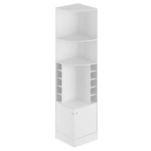 White Wooden Corner Wine Cabinet, Bottle, Glasses Storage, Sideboard with Open Shelves, for Livingroom, Kitchen Corner