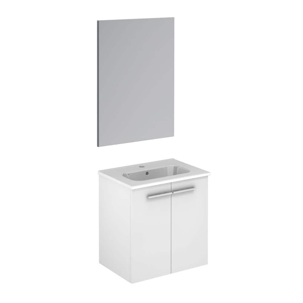 Gloss White Ceramic Wall-Mount Vanity with Mirror