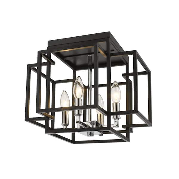 Unbranded Titania 14 in. 4-Light Black Plus Chrome Flush Mount