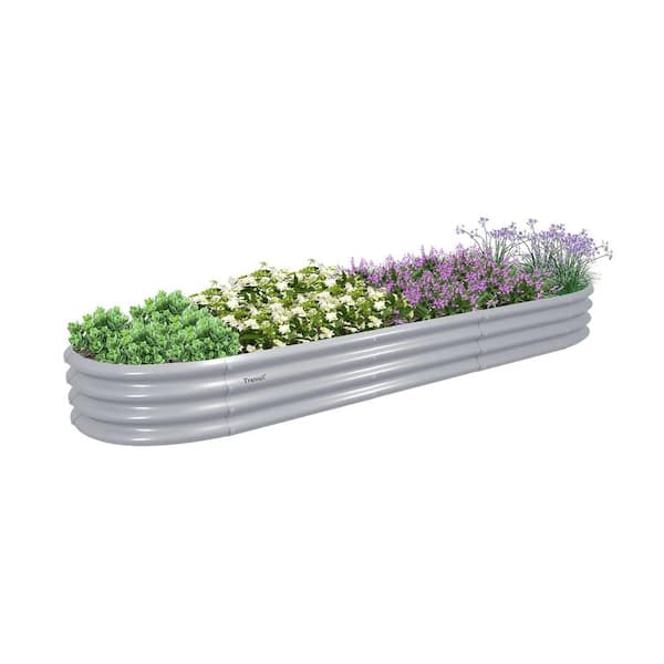Unbranded 12 ft. x 2 ft. x 1 ft. Light Gray Metal Oval Outdoor Garden Bed, Rustproof and Durable