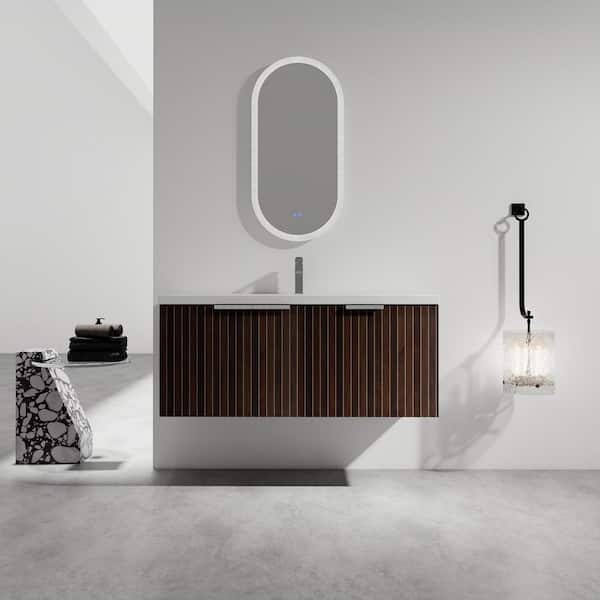 UPIKER Elegant 48 in. W x 18.1 in. D x 20.5 in. H Floating in Silver-Brown Stripe Bath Vanity with White Resin Top