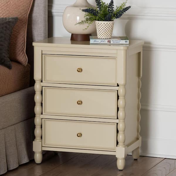 Kyla Beige 3-Drawer Nightstand