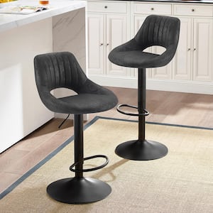 Retro 33.86 in. Height Black Faux Leather Swivel Adjustable Height Low Back Bar Stools with Metal Frame (Set of 2)