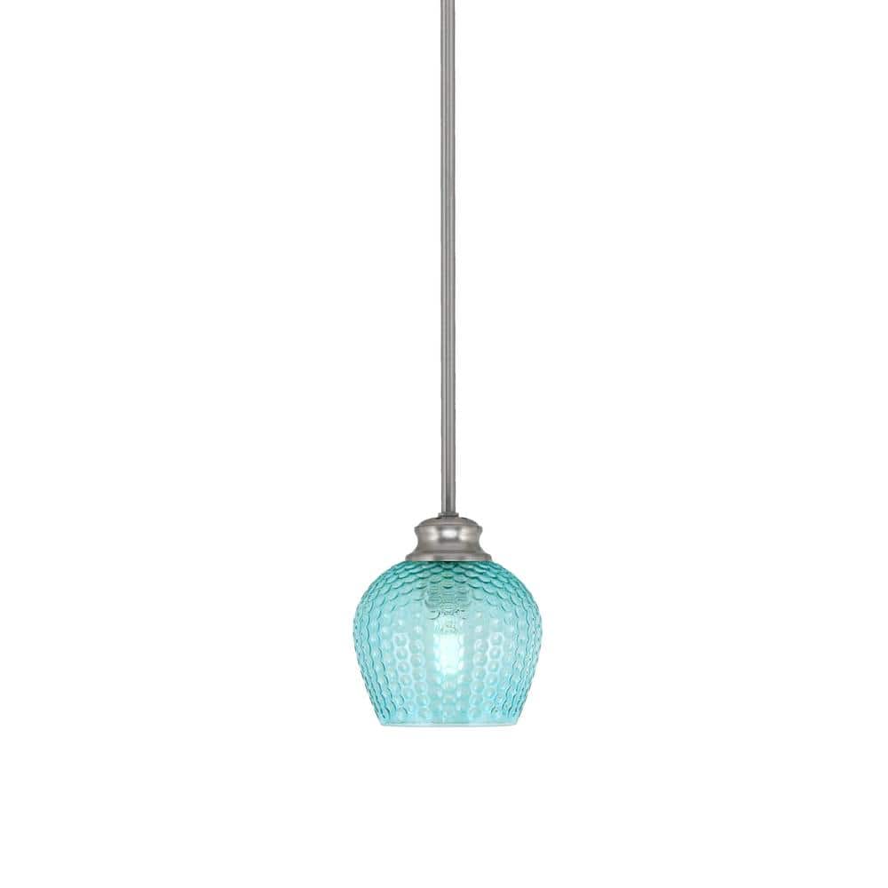 Tyler 60-Watt 1-Light Brushed Nickel Stem Mini Pendant Light with Turquoise