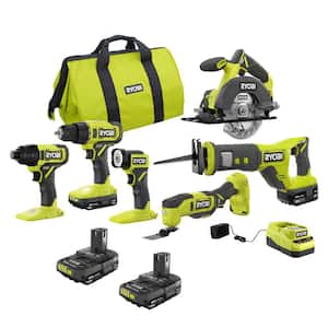 ONE+ 18V Cordless 6-Tool Combo Kit with 1.5 Ah Battery, 4.0 Ah Battery, Charger, and FREE 2.0 Ah Battery (2-Pack)