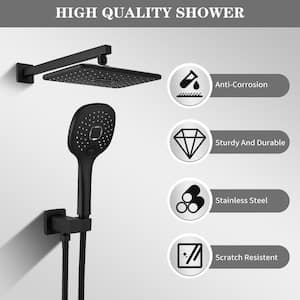 2-Spray Single-Handle of Rain Shower Head System Shower Faucet and Wall Mount Handheld Shower Head in Matte Black
