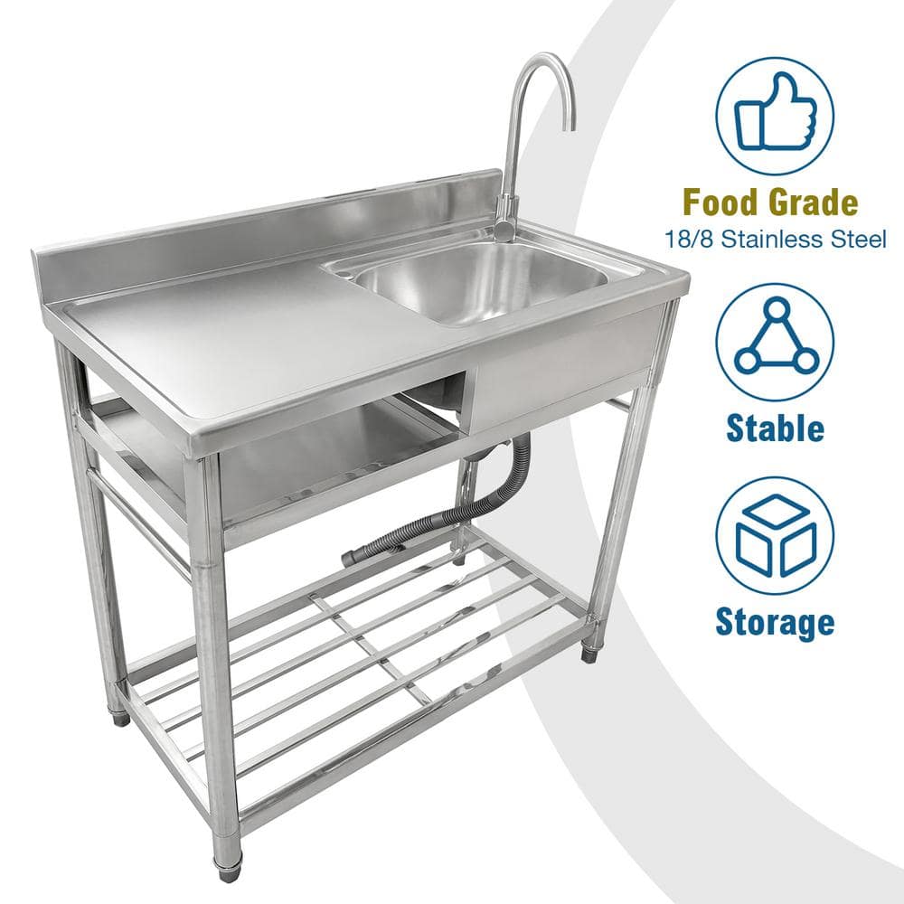 39.3" Brushed Stainless Steel Freestanding Outdoor Kitchen Sink