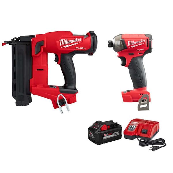 Milwaukee M18 FUEL 18-Volt Lithium-Ion Brushless Cordless Gen II 18-Gauge Brad Nailer W/M18 SURGE 1/4 in. DRIVER & 8.0 Battery Kit