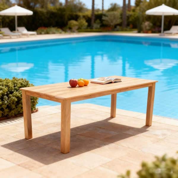 Runesay Teak Brown Plastic Outdoor Dining Table with Umbrella Hole
