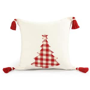 Buffalo White / Red 20 in. x 20 in. Christmas Tree Plaid Throw Pillow