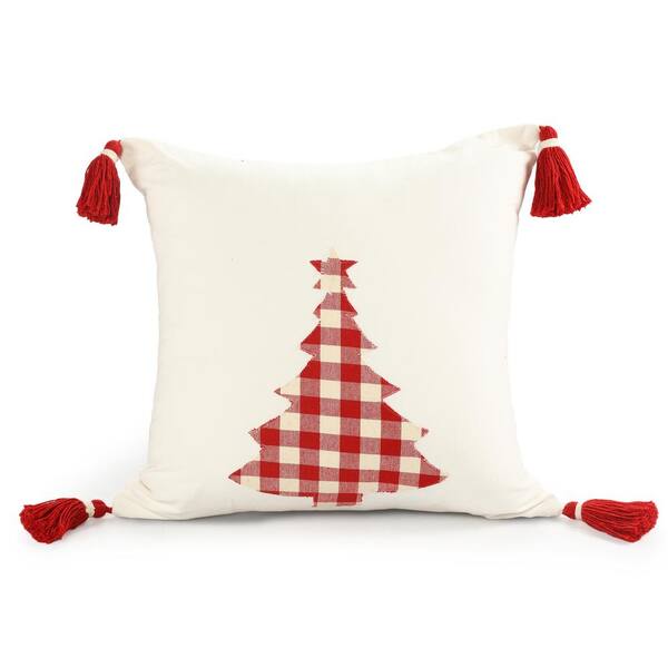 Unbranded Buffalo White / Red 20 in. x 20 in. Christmas Tree Plaid Throw Pillow