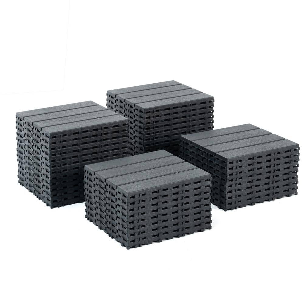 Gray 12'' x 12'' Plastic Interlocking Outdoor Deck Tiles